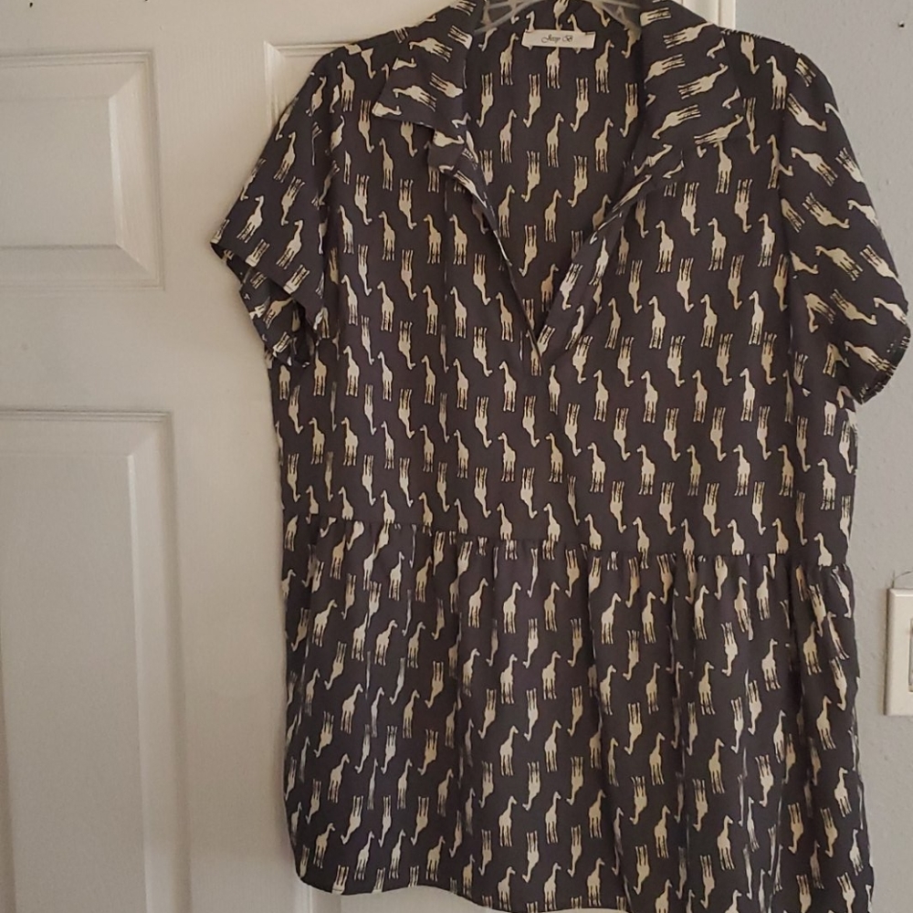 Giraffe print peplum pleat top,  never been worn